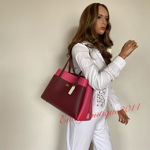 NWT Coach Retail 654 Colorblock Lora Wine Pink Leather Carryall Shoulder Bag - Picture 7 of 11